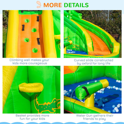 5 in 1 Large Kids Bouncy Castle Inflatable House Slide Basket Water Pool Climbing Wall Crocodile - Green Yellow Blue