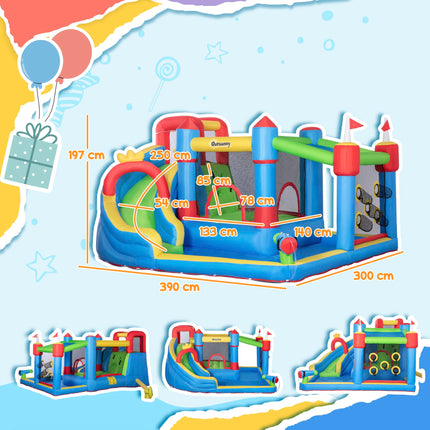 5 in 1 Large Kids Bounce Castle Inflatable House with Slide, Trampoline, Pool, Water Gun & Climbing Wall for Ages 3-8 - Multicoloured