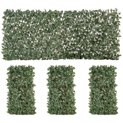 4 Pieces Expanding Artificial Laurel Trellis Fence 2m x 1m Privacy Screen - Green
