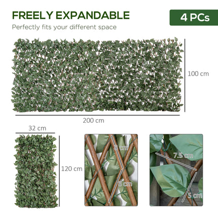 4 Pieces Expanding Artificial Laurel Trellis Fence 2m x 1m Privacy Screen - Green