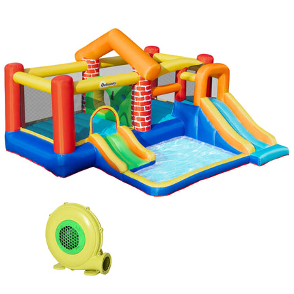 4 in 1 Kids Bounce Castle with Double Slides, Trampoline, Pool & Climbing Wall 3.8x3.7x2.3m - Multi-coloured