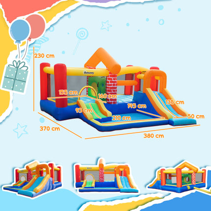 4 in 1 Kids Bounce Castle with Double Slides, Trampoline, Pool & Climbing Wall 3.8x3.7x2.3m - Multi-coloured
