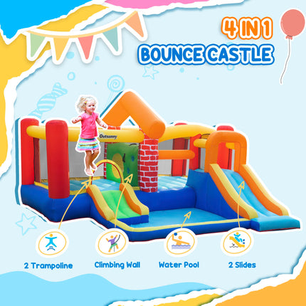 4 in 1 Kids Bounce Castle with Double Slides, Trampoline, Pool & Climbing Wall 3.8x3.7x2.3m - Multi-coloured