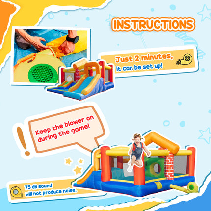4 in 1 Kids Bounce Castle with Double Slides, Trampoline, Pool & Climbing Wall 3.8x3.7x2.3m - Multi-coloured