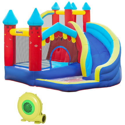 4 in 1 Kids Bounce Castle Inflatable House with Trampoline, Slide, Pool & Climbing Wall 2.9x2.7x2.3m - Red/Orange/Yellow/Blue