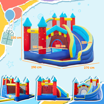 4 in 1 Kids Bounce Castle Inflatable House with Trampoline, Slide, Pool & Climbing Wall 2.9x2.7x2.3m - Red/Orange/Yellow/Blue
