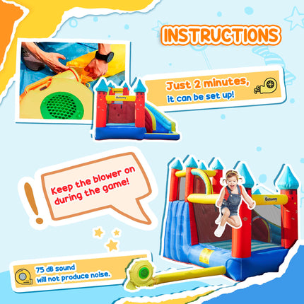 4 in 1 Kids Bounce Castle Inflatable House with Trampoline, Slide, Pool & Climbing Wall 2.9x2.7x2.3m - Red/Orange/Yellow/Blue