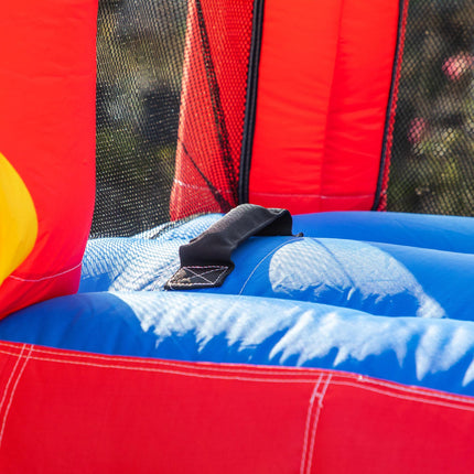 4 in 1 Kids Bounce Castle Inflatable House with Trampoline, Slide, Pool & Climbing Wall 2.9x2.7x2.3m - Red/Orange/Yellow/Blue