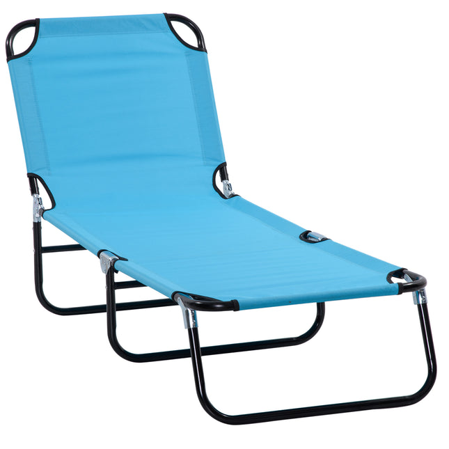 Folding Chaise Lounge Pool Chair with Reclining Back and Steel Frame - Sky Blue