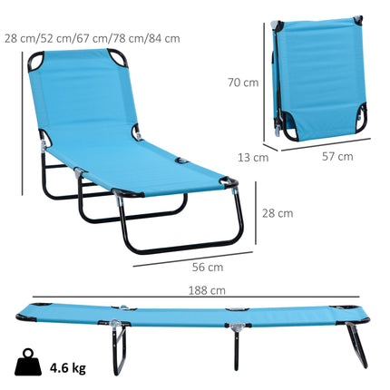 Folding Chaise Lounge Pool Chair with Reclining Back and Steel Frame - Sky Blue
