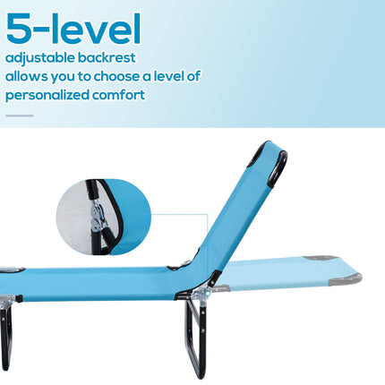 Folding Chaise Lounge Pool Chair with Reclining Back and Steel Frame - Sky Blue