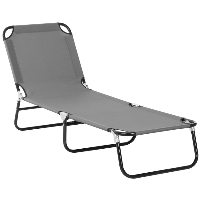Portable Folding Sun Lounger with 5-Position Adjustable Backrest and Lightweight Frame - Grey