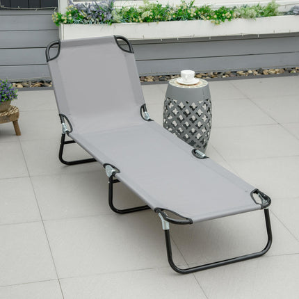 Portable Folding Sun Lounger with 5-Position Adjustable Backrest and Lightweight Frame - Grey