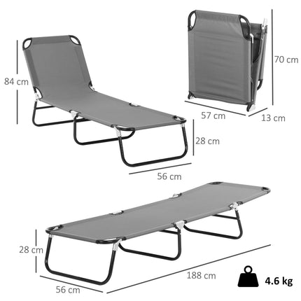 Portable Folding Sun Lounger with 5-Position Adjustable Backrest and Lightweight Frame - Grey