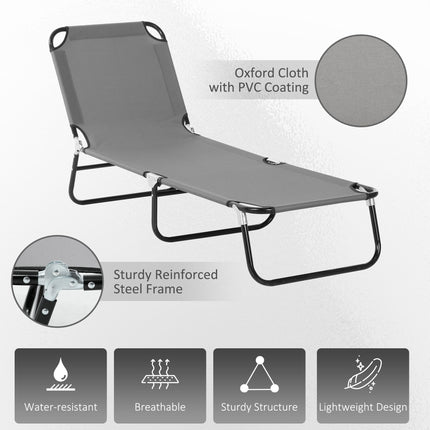Portable Folding Sun Lounger with 5-Position Adjustable Backrest and Lightweight Frame - Grey