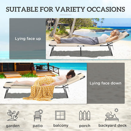 Foldable Adjustable Sun Lounger with Pillow and Reading Hole for Garden and Beach - Beige