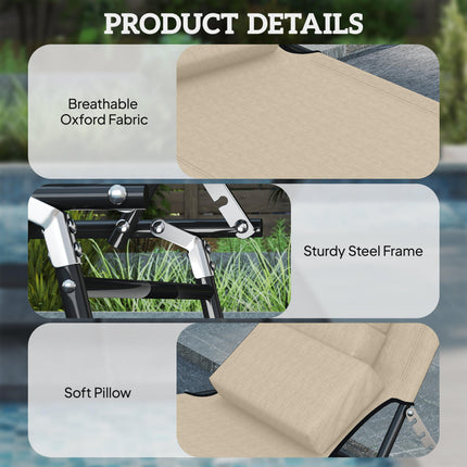 Foldable Adjustable Sun Lounger with Pillow and Reading Hole for Garden and Beach - Beige
