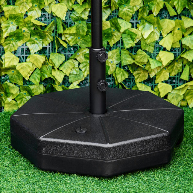 Octagonal Garden Parasol Base Stand with Water or Sand Fill, Fits 38-48mm Poles - Black