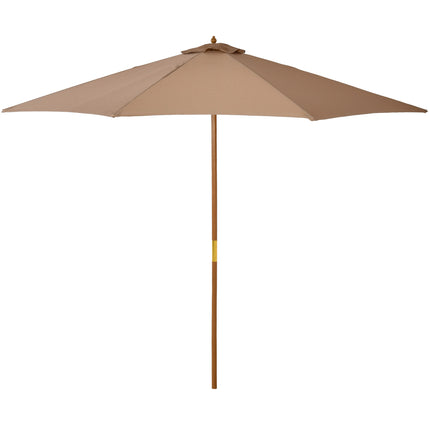 3m Wooden Garden Parasol 8-Rib Bamboo Patio Umbrella with Khaki Canopy