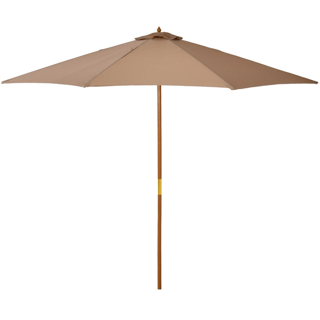 3m Wooden Garden Parasol 8-Rib Bamboo Patio Umbrella with Khaki Canopy