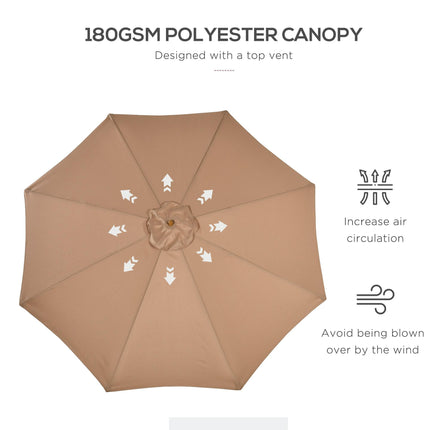 3m Wooden Garden Parasol 8-Rib Bamboo Patio Umbrella with Khaki Canopy