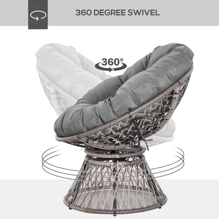 360° Swivel Oversized Rattan Papasan Moon Bowl Lounge Chair with Padded Cushion - Grey