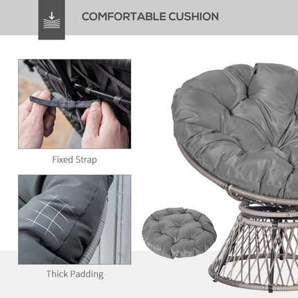 360° Swivel Oversized Rattan Papasan Moon Bowl Lounge Chair with Padded Cushion - Grey
