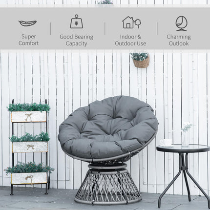 360° Swivel Oversized Rattan Papasan Moon Bowl Lounge Chair with Padded Cushion - Grey