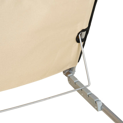 Set of 2 Foldable Adjustable Garden & Beach Chair Mats with Metal Frame and Head Pillow - Beige