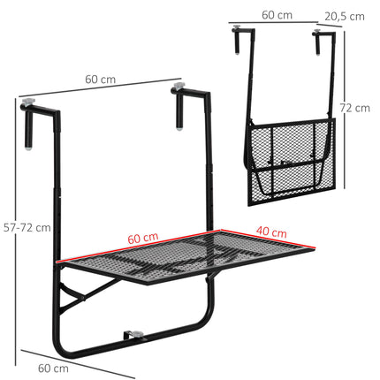 Adjustable Folding Balcony Hanging Table Wall Mount Desk for Patio and Garden - Black