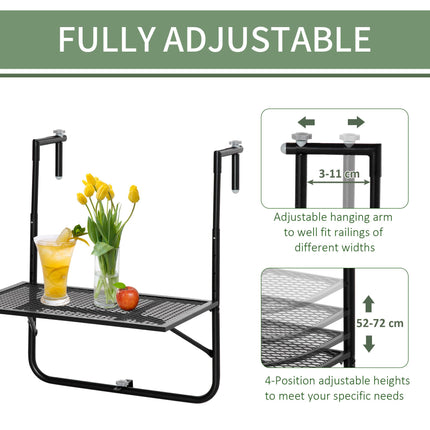 Adjustable Folding Balcony Hanging Table Wall Mount Desk for Patio and Garden - Black
