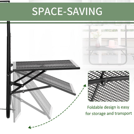 Adjustable Folding Balcony Hanging Table Wall Mount Desk for Patio and Garden - Black
