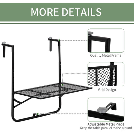 Adjustable Folding Balcony Hanging Table Wall Mount Desk for Patio and Garden - Black
