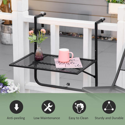 Adjustable Folding Balcony Hanging Table Wall Mount Desk for Patio and Garden - Black