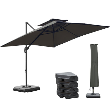 3 x 3m Garden Cantilever Roma Parasol with Crank, Tilt & 360° Rotation - Dark Grey