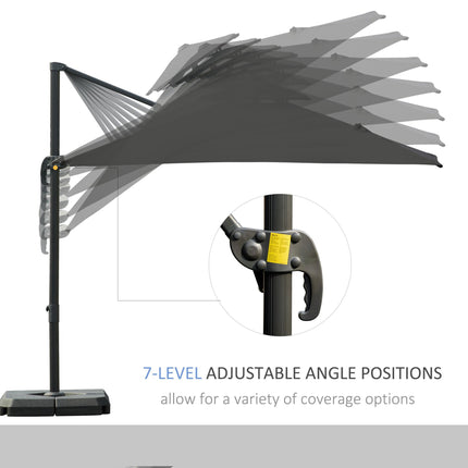3 x 3m Garden Cantilever Roma Parasol with Crank, Tilt & 360° Rotation - Dark Grey