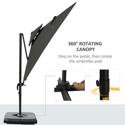 3 x 3m Garden Cantilever Roma Parasol with Crank, Tilt & 360° Rotation - Dark Grey