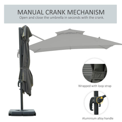3 x 3m Garden Cantilever Roma Parasol with Crank, Tilt & 360° Rotation - Dark Grey
