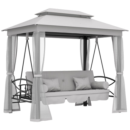 3 Seater Convertible Swing Chair, Outdoor Gazebo Swing Seat Bed with Double Tier