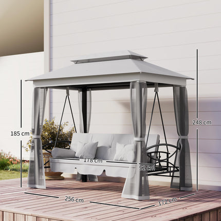3 Seater Convertible Swing Chair, Outdoor Gazebo Swing Seat Bed with Double Tier
