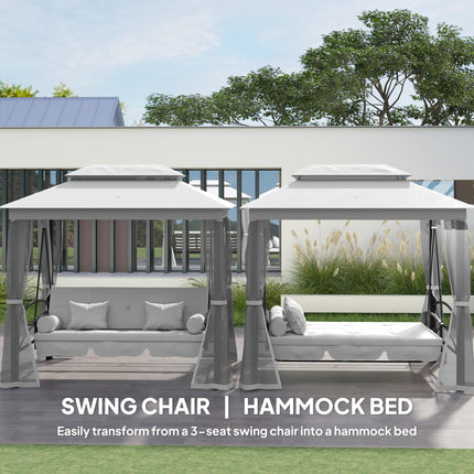 3 Seater Convertible Swing Chair, Outdoor Gazebo Swing Seat Bed with Double Tier