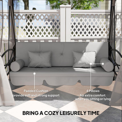 3 Seater Convertible Swing Chair, Outdoor Gazebo Swing Seat Bed with Double Tier