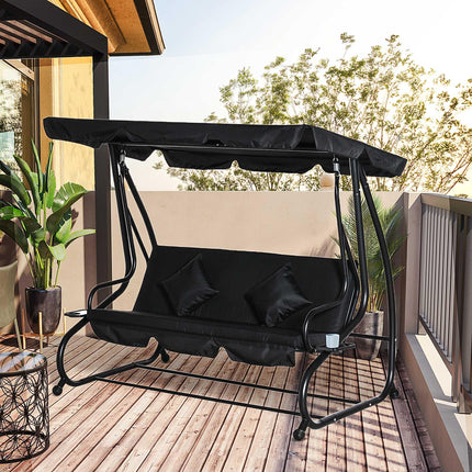 Three-Seater Garden Swing Bed - Black