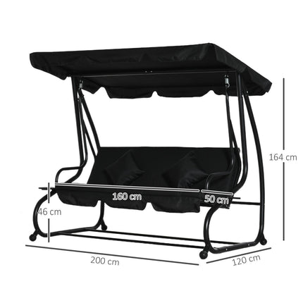 Three-Seater Garden Swing Bed - Black