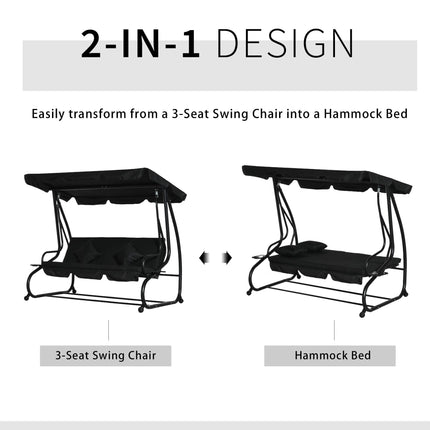 Three-Seater Garden Swing Bed - Black