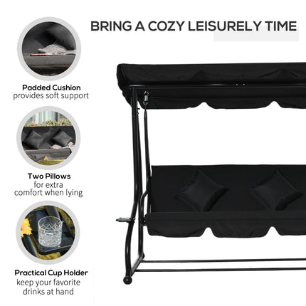Three-Seater Garden Swing Bed - Black