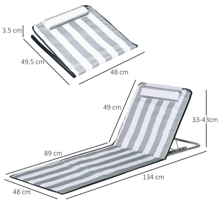 Set of 2 Foldable Outdoor Garden Beach Chair Mats with Adjustable Back and Head Pillow - Light Grey