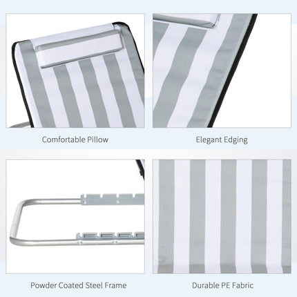 Set of 2 Foldable Outdoor Garden Beach Chair Mats with Adjustable Back and Head Pillow - Light Grey
