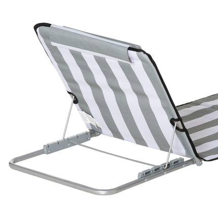 Set of 2 Foldable Outdoor Garden Beach Chair Mats with Adjustable Back and Head Pillow - Light Grey