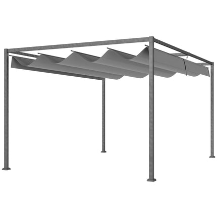 4 x 3m Metal Pergola Gazebo with Retractable Canopy Patio Sun Shelter - Grey